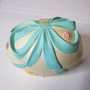 Cute Vintage 80s Hand Painted Pastel Blue Ceramic Easter Egg Trinket Bowl